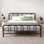 Stylish King Size Metal Bed Frame Platform Bed Base w/ Headboard & Footboard