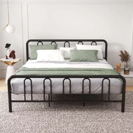 Stylish King Size Metal Bed Frame Platform Bed Base w/ Headboard & Footboard