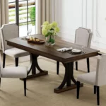Large Rectangular Wooden Dining Table for 6-8, Sturdy Frame, Double Pedestal Base, Kitchen Dinner Table with Two Drawers